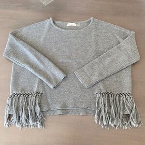 Ramy Brook Gray Crew Neck Sweater with Fringe Details